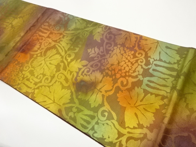 抽象唐草模様織出し袋帯